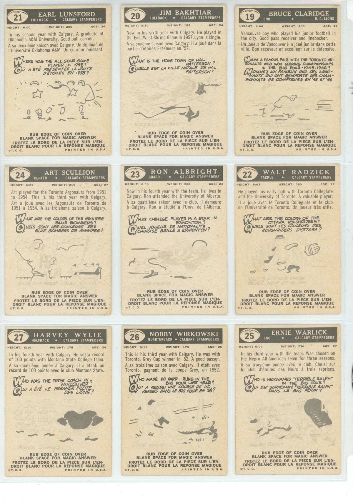 1959 Topps CFL Canadian Football Complete Set (88 Cards) EX+ Condition