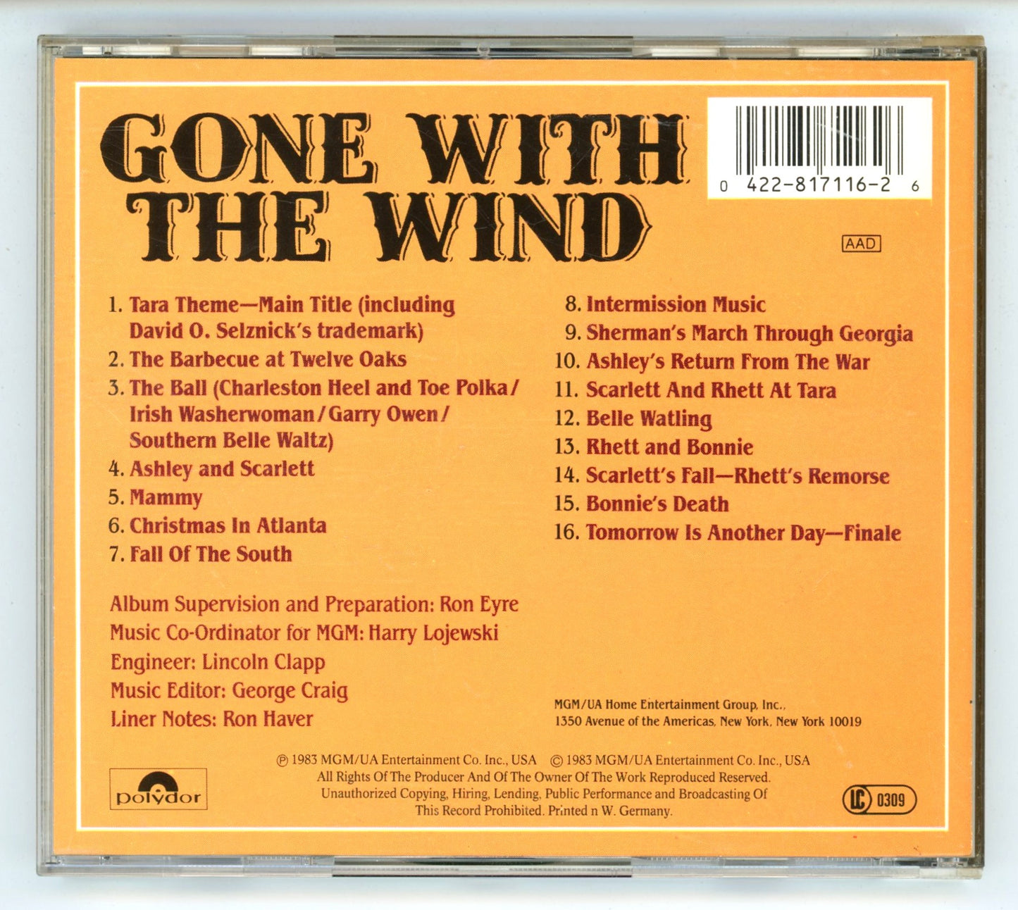 Gone with the Wind (1939) Motion Picture Soundtrack Vintage CD
