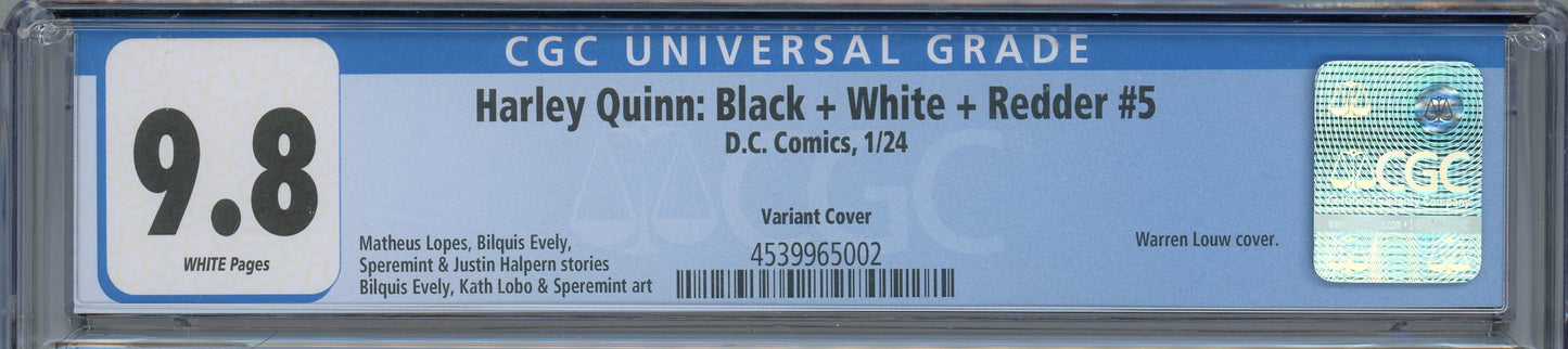 2024 DC Comics Harley Quinn: #5 Graded Comic Book CGC 9.8 Warren Louw Variant Cover