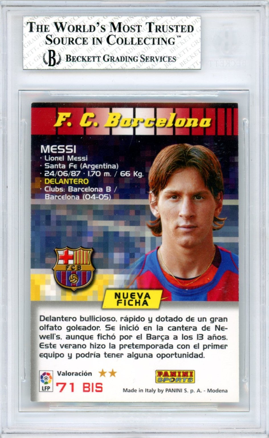 2004/05 Panini Megacracks Lionel Messi La Liga Graded Soccer Rookie Card BGS 8