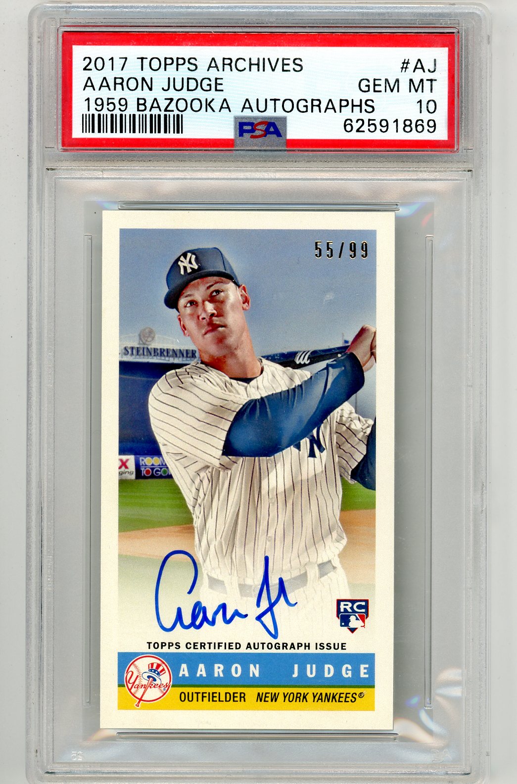 2017 Topps Archives Aaron Judge 1959 Bazooka Autograph Graded Rookie Card /99 PSA 10