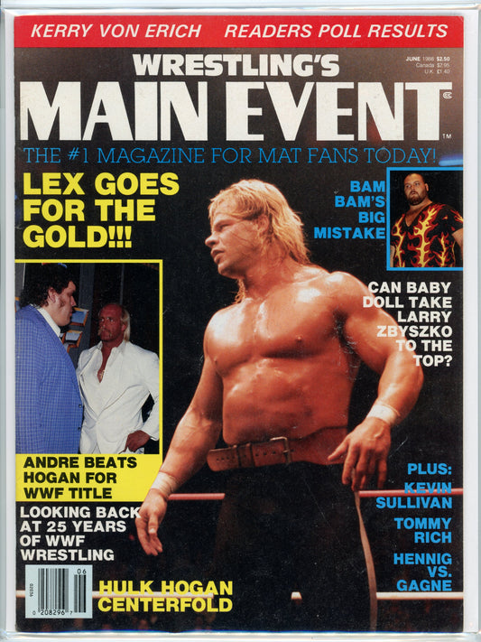 Wrestling's Main Event Vintage Magazine (June, 1988) Lex Luger Cover, Hulk Hogan Centerfold