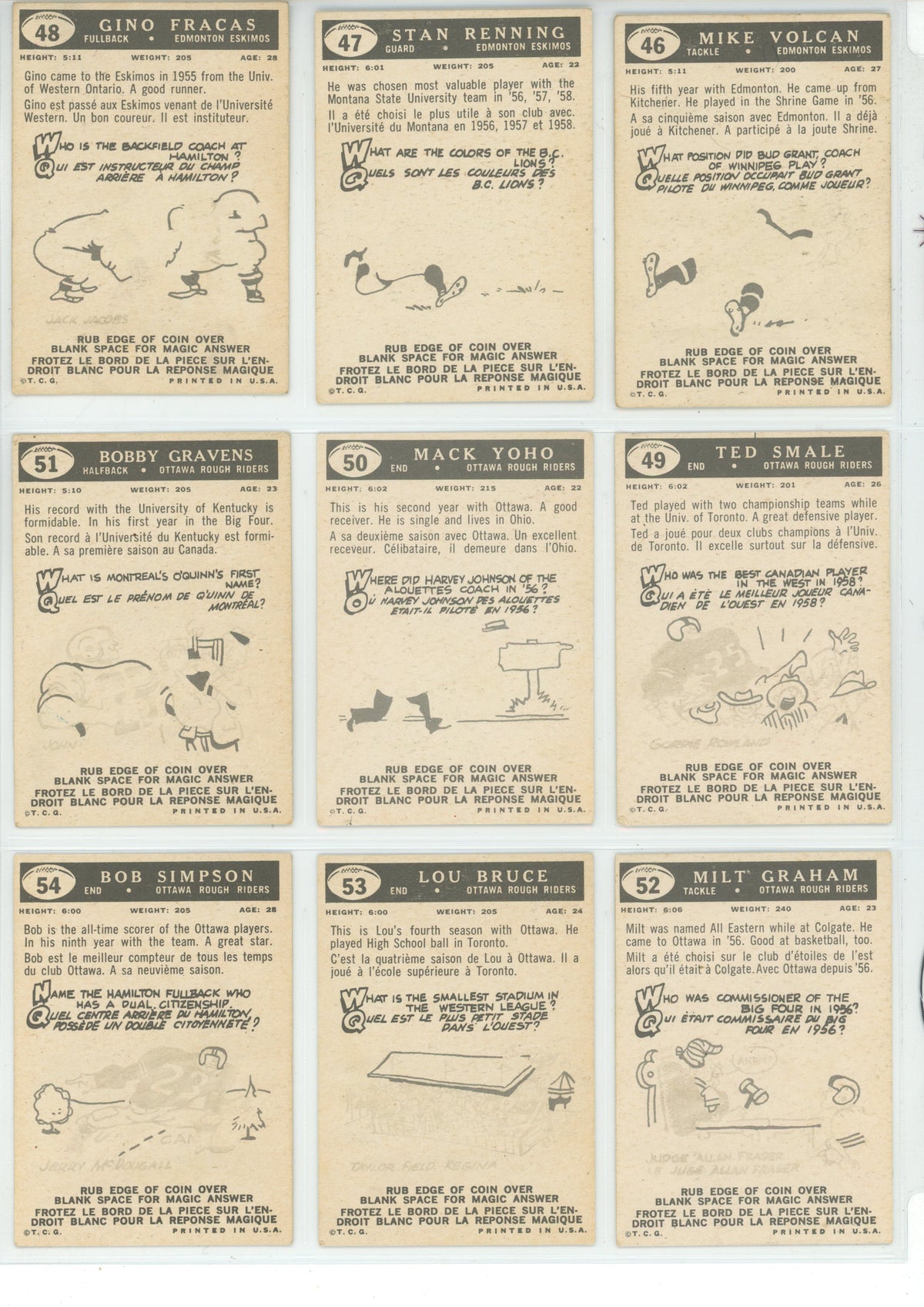 1959 Topps CFL Canadian Football Complete Set (88 Cards) EX+ Condition