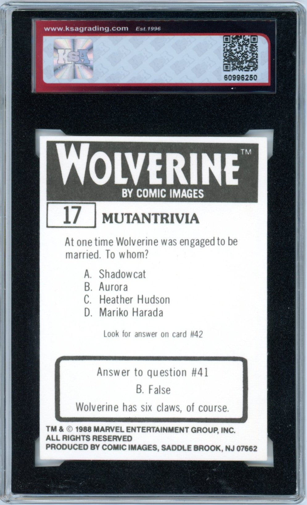 1988 Comic Images Wolverine "Re-Match" #17 Graded Card KSA 8.5