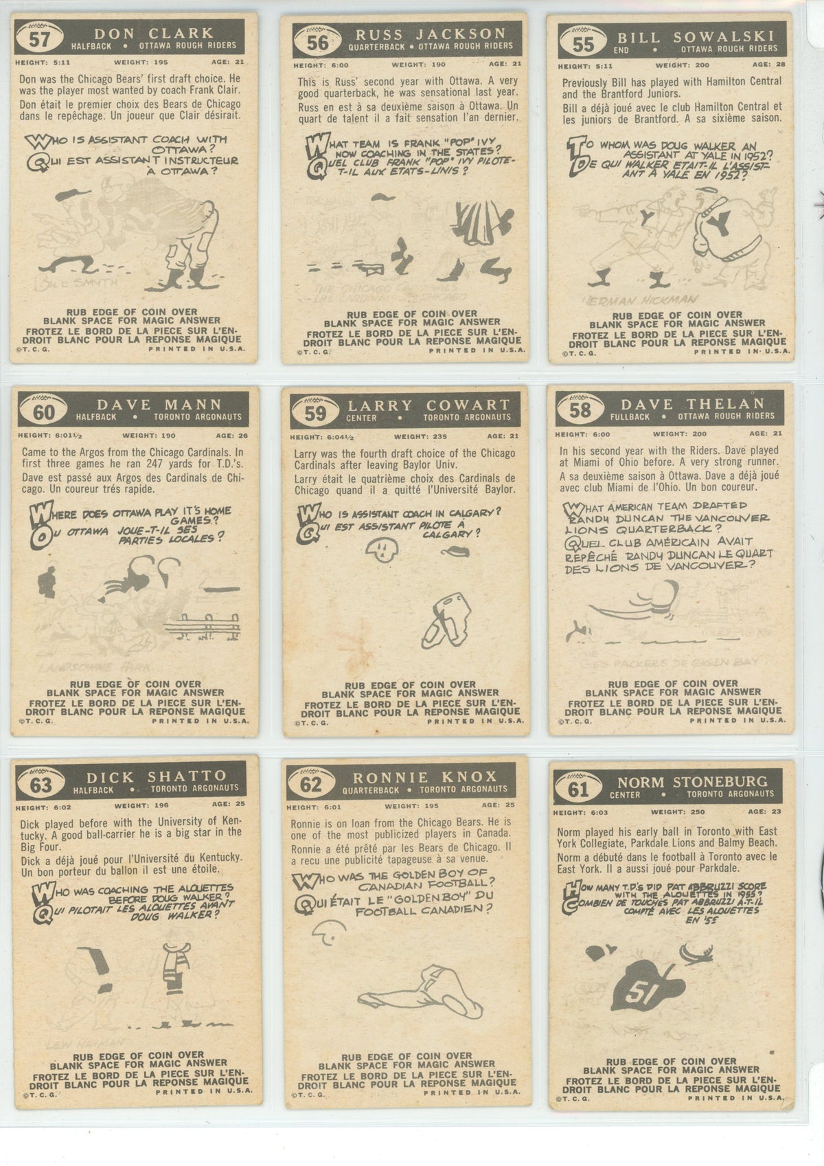 1959 Topps CFL Canadian Football Complete Set (88 Cards) EX+ Condition