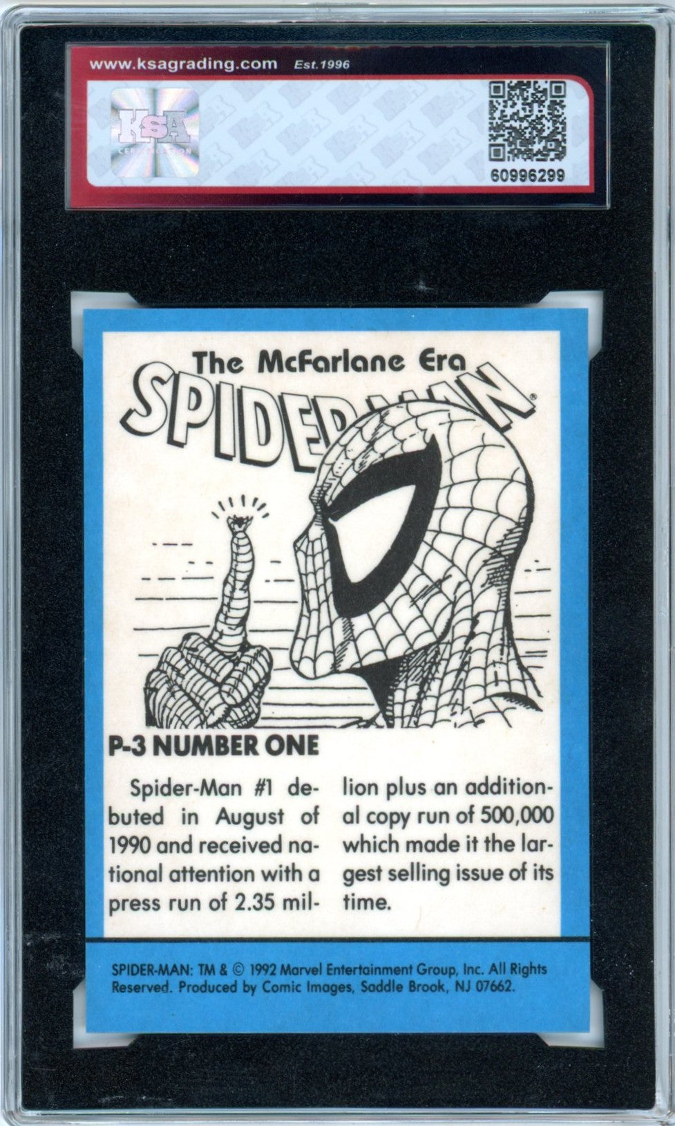 1992 Comic Images Spider-Man Number One #P-3 Prism Graded Card KSA 9