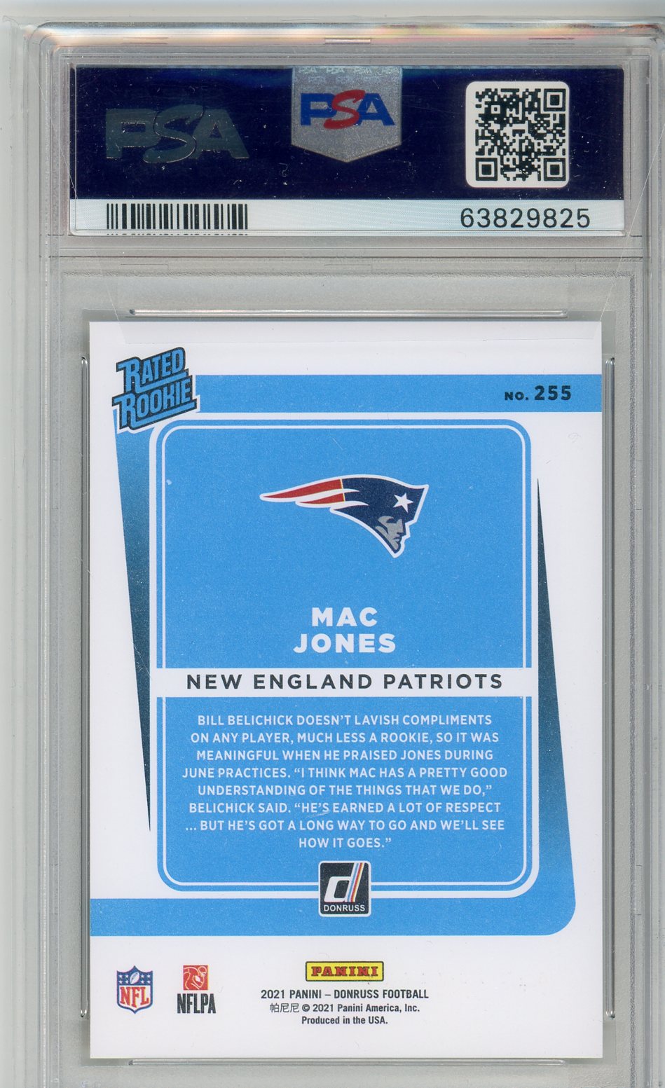 2021 Donruss Mac Jones Press Proof Premium #255 Graded Football Card PSA 10