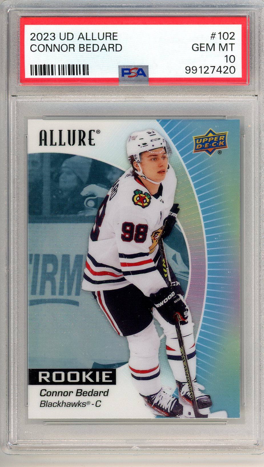 2023 Upper Deck Allure Connor Bedard Graded Rookie Card #102 PSA 10