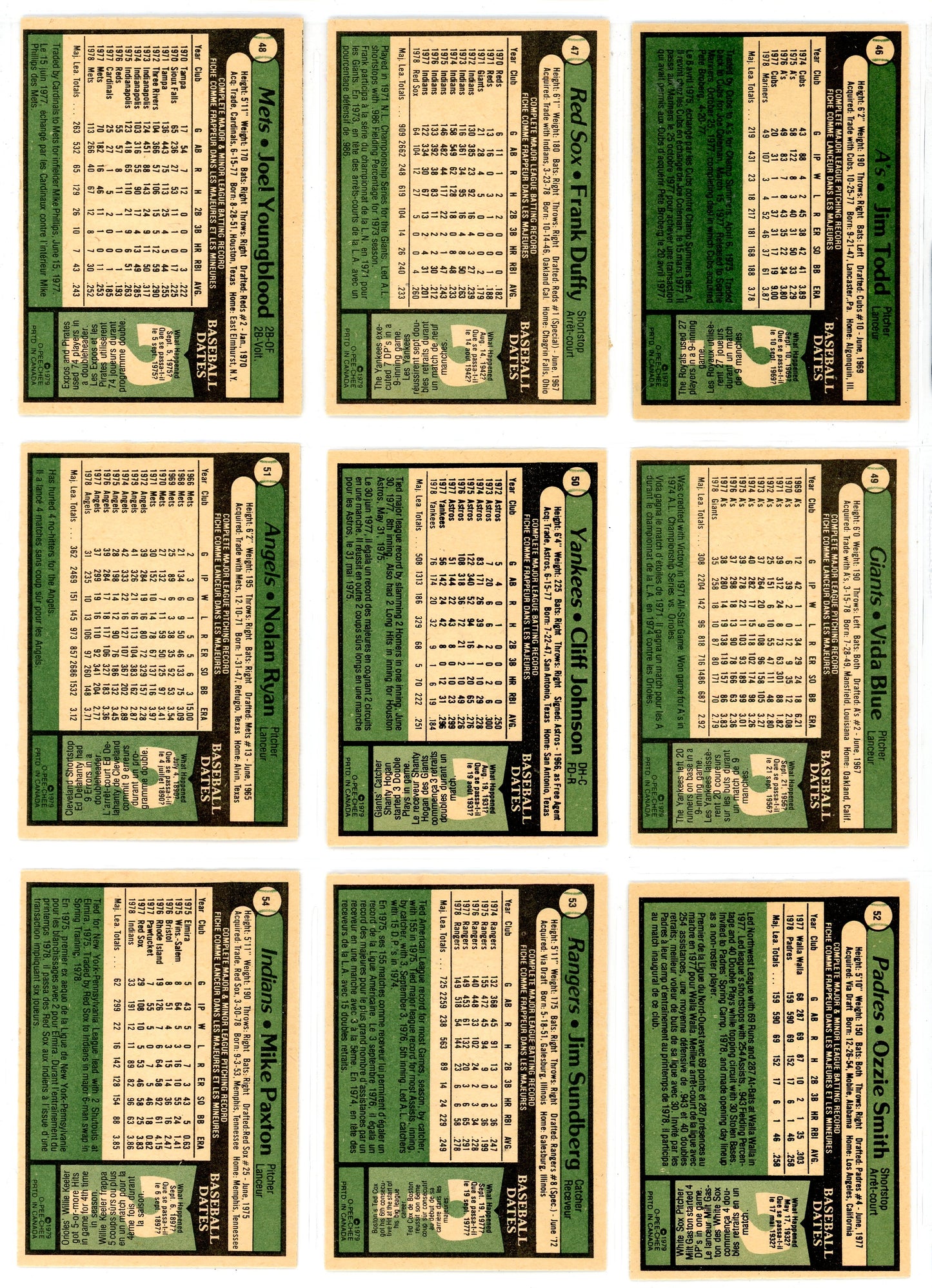 1979 O-Pee-Chee Baseball Complete Set (374 Cards) Excellent Shape