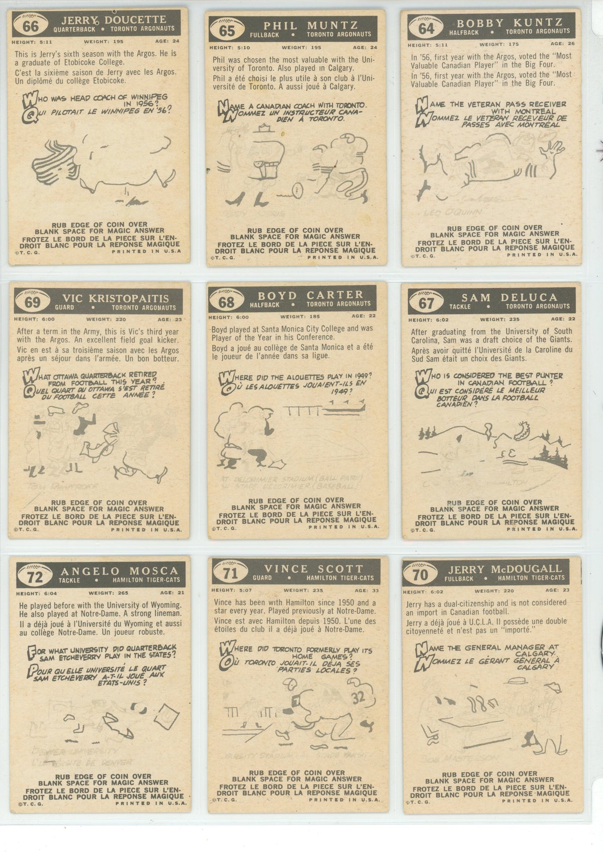 1959 Topps CFL Canadian Football Complete Set (88 Cards) EX+ Condition