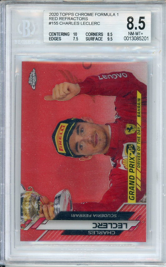 2020 Topps Chrome Formula 1 Charles LeClerc #155 Red Refractor Rookie Card /5 BGS 8.5