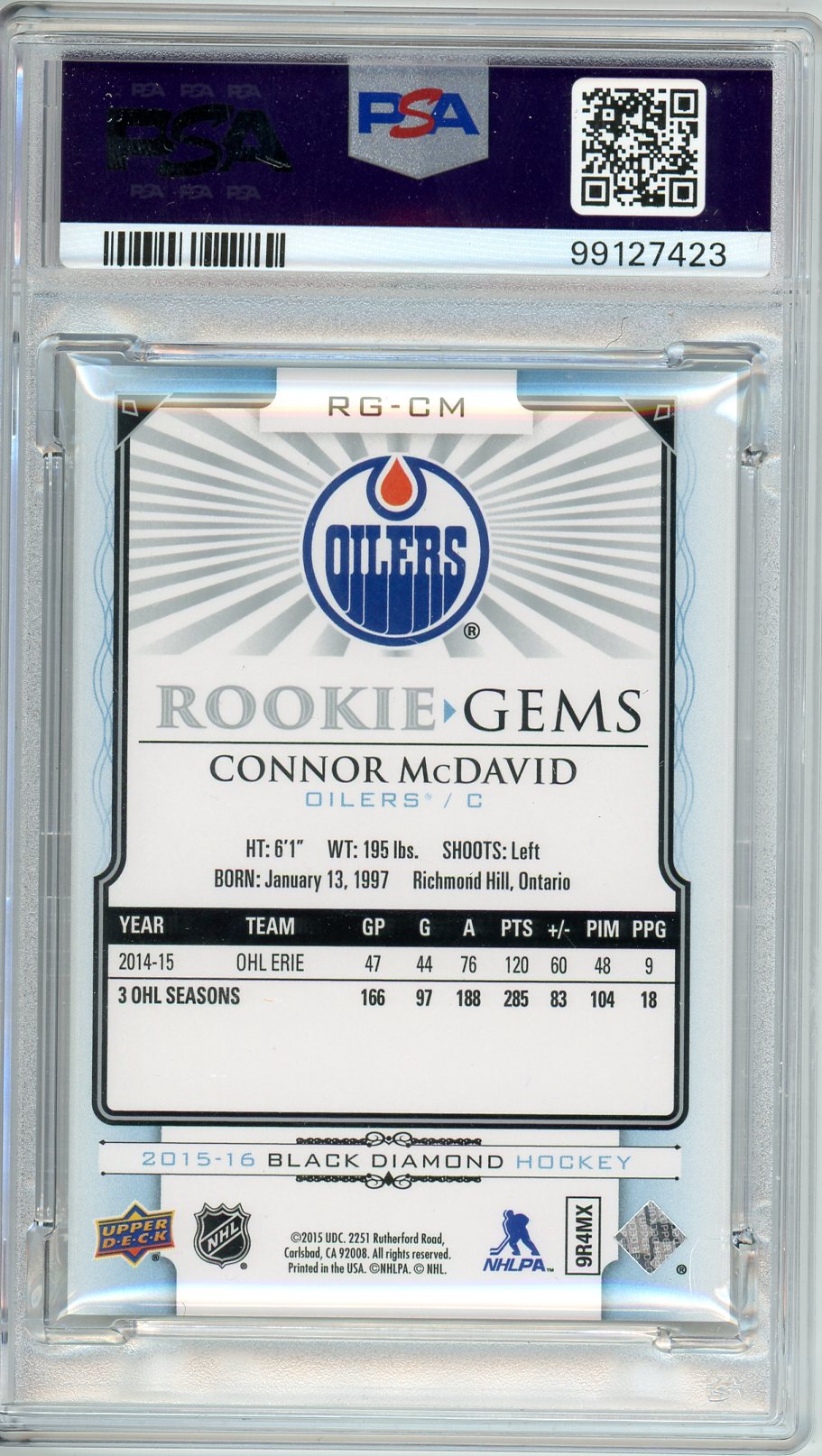 2015 Upper Deck Black Diamond Connor McDavid Graded Rookie Card PSA 8 /999