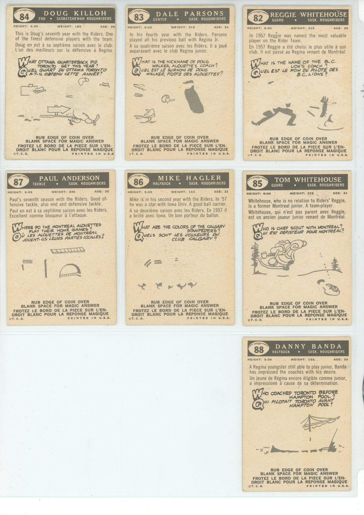 1959 Topps CFL Canadian Football Complete Set (88 Cards) EX+ Condition
