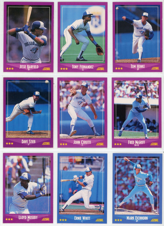 1988 Score Vintage Toronto Blue Jays Team Set (26 Cards) No Super Shortstops