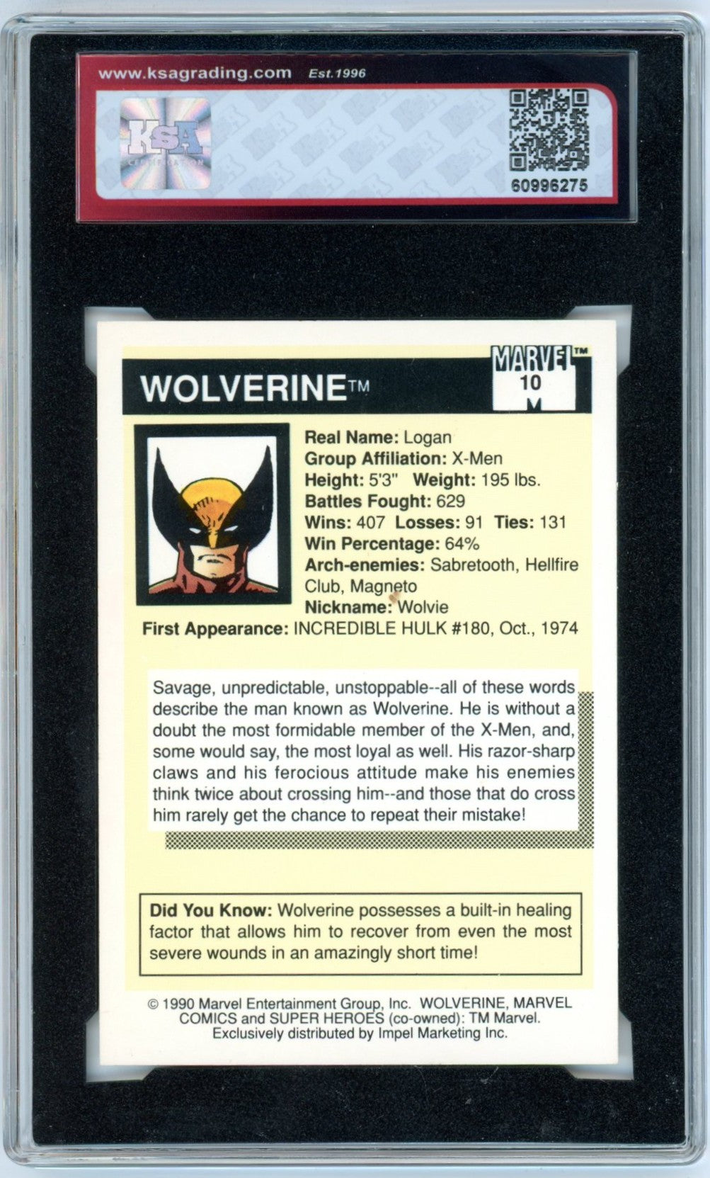 1990 Impel Marvel Universe Wolverine Super Heroes #10 Graded Card KSA 8.5