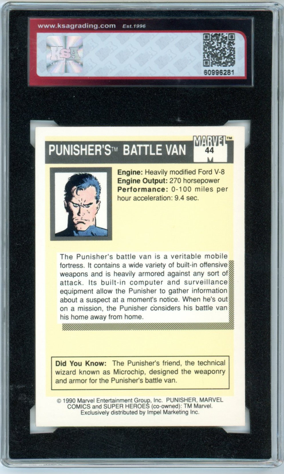 1990 Impel Marvel Universe Punisher's Battle Van #44 Super Heroes Graded Card KSA 8.5