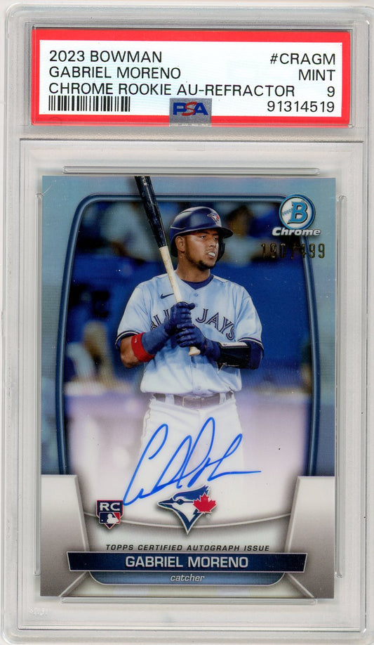 2023 Bowman Gabriel Moreno Chrome Autograph Refractor Graded Rookie Card PSA 9