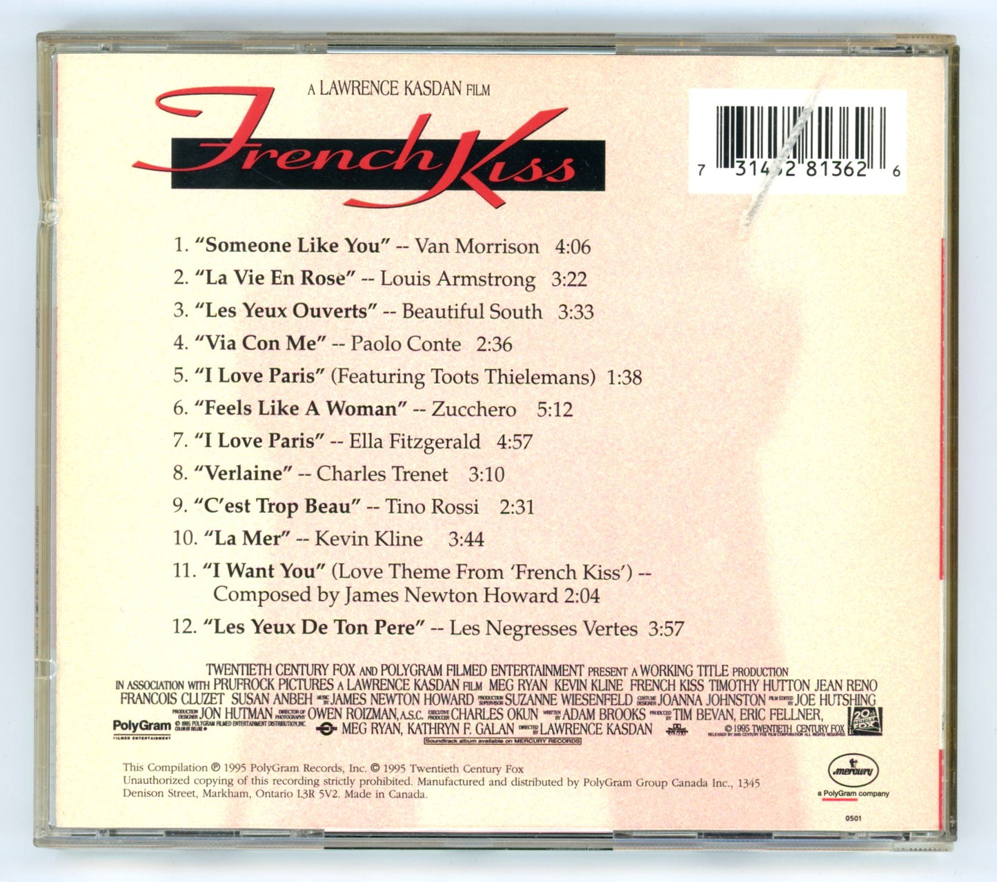 French Kiss (1995) Motion Picture Soundtrack Vintage CD