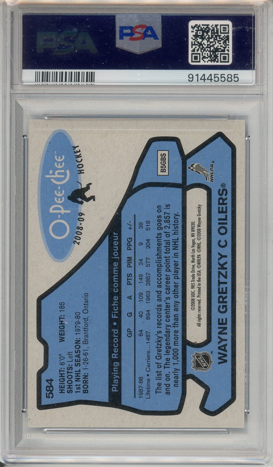 2008 O-Pee-Chee Wayne Gretzky 1978-79 Retro Graded Hockey Card PSA 10