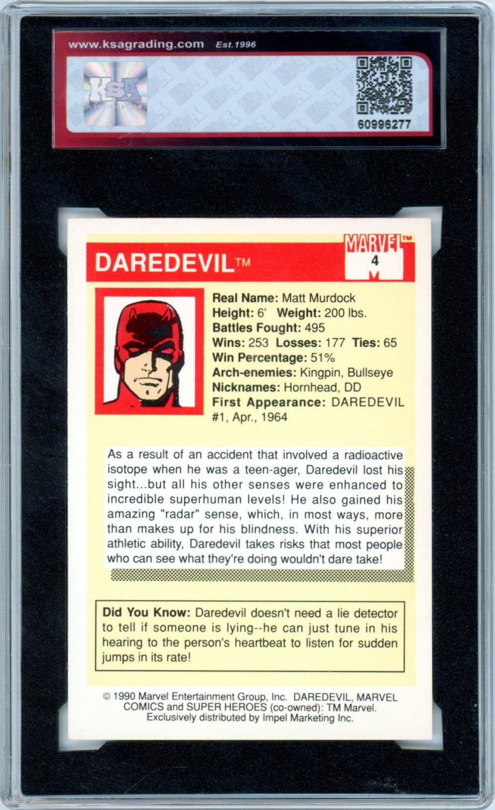 1990 Impel Marvel Universe Daredevil Super Heroes #4 Graded Card KSA 8