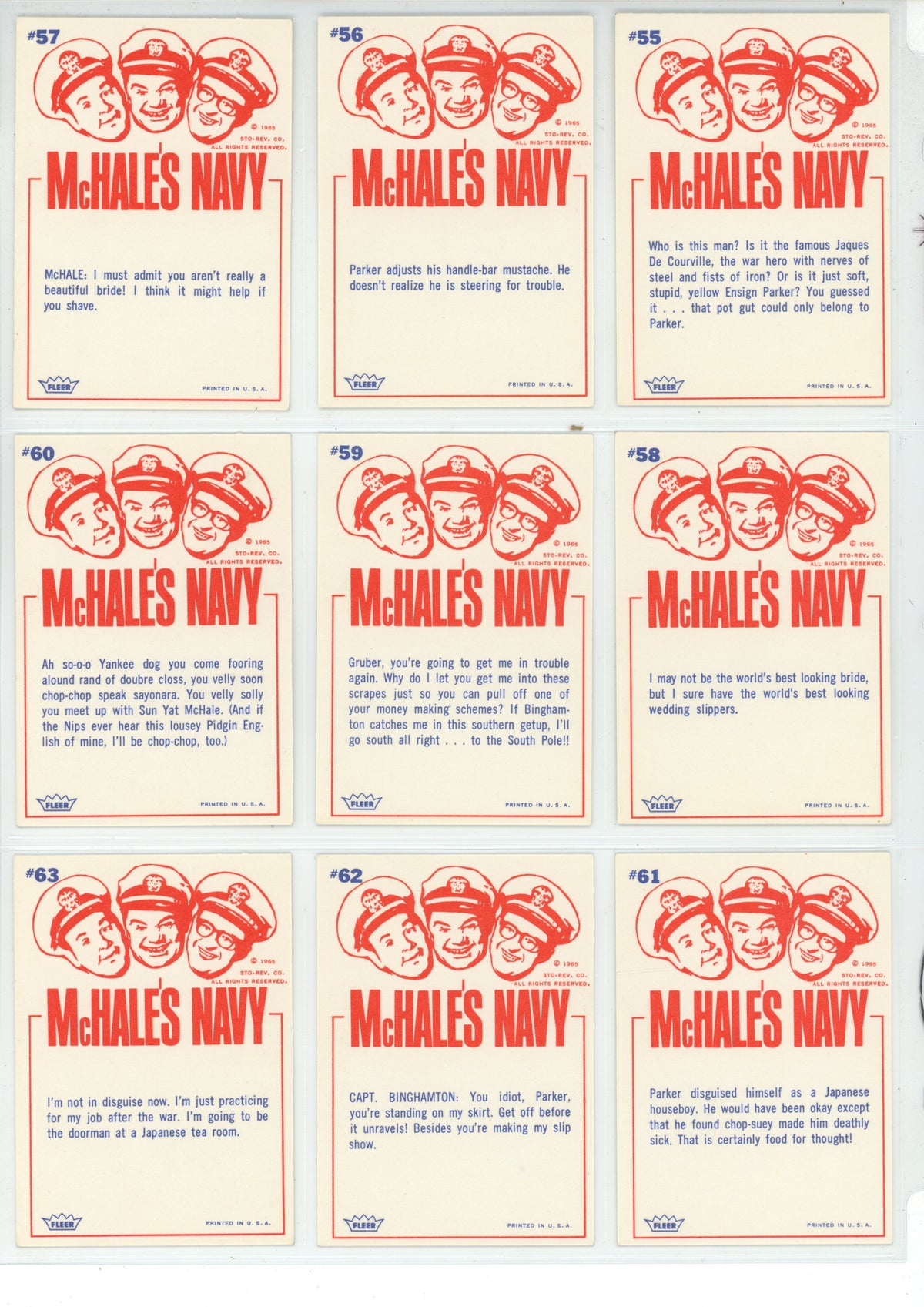1965 Fleer McHale's Navy Trading Card Complete Set (66 Cards) EX+