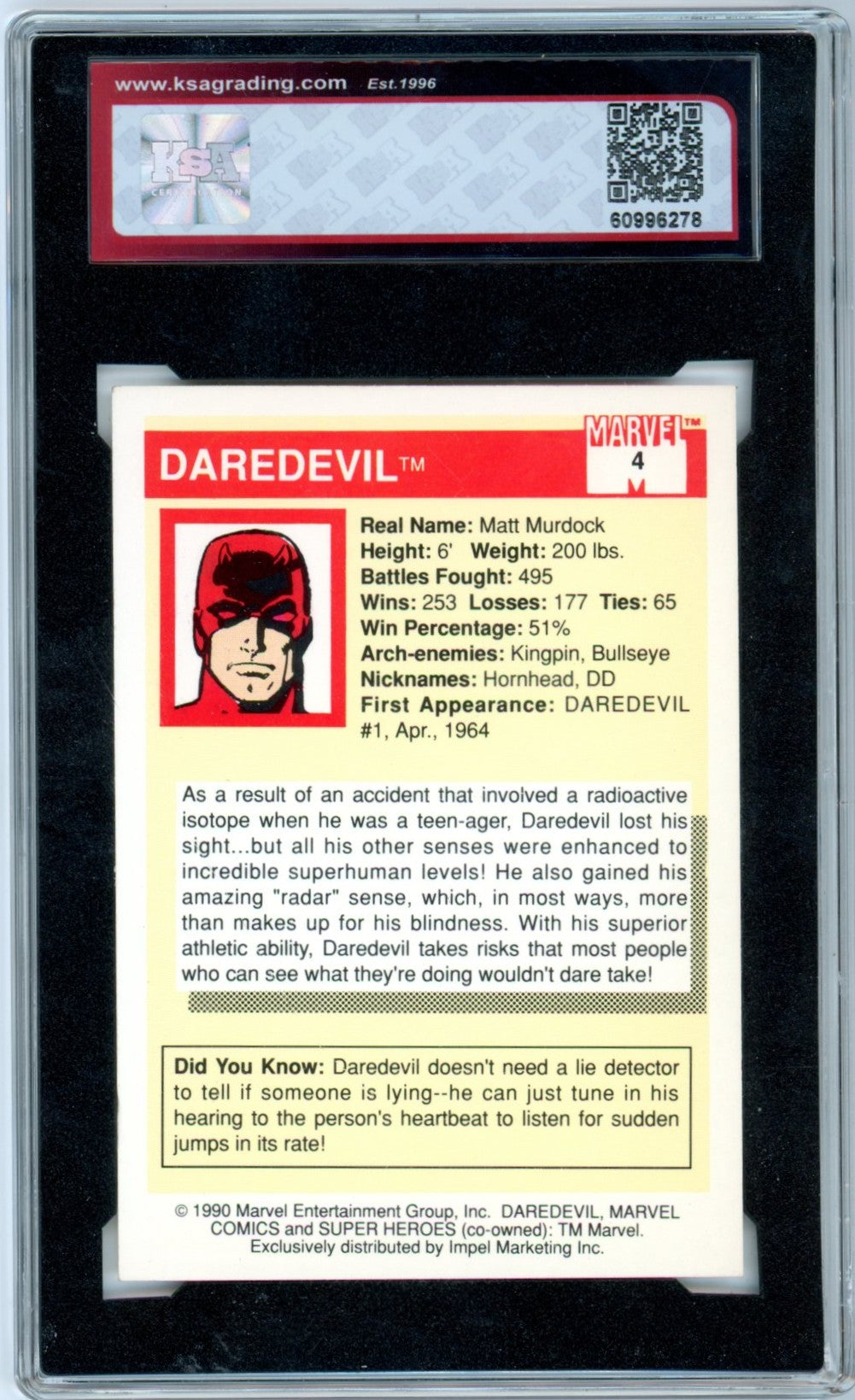 1990 Impel Marvel Universe Daredevil Super Heroes #4 Graded Card KSA 8.5