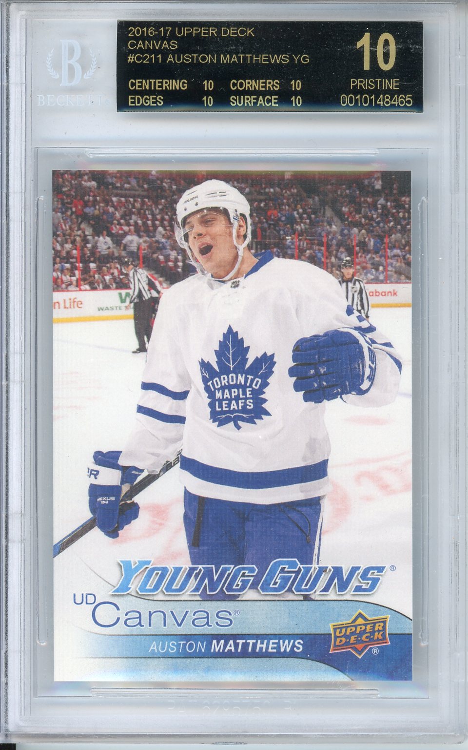 2016-17 Upper Deck Young Guns Canvas Auston Matthews Rookie Card BGS 10 Black Label