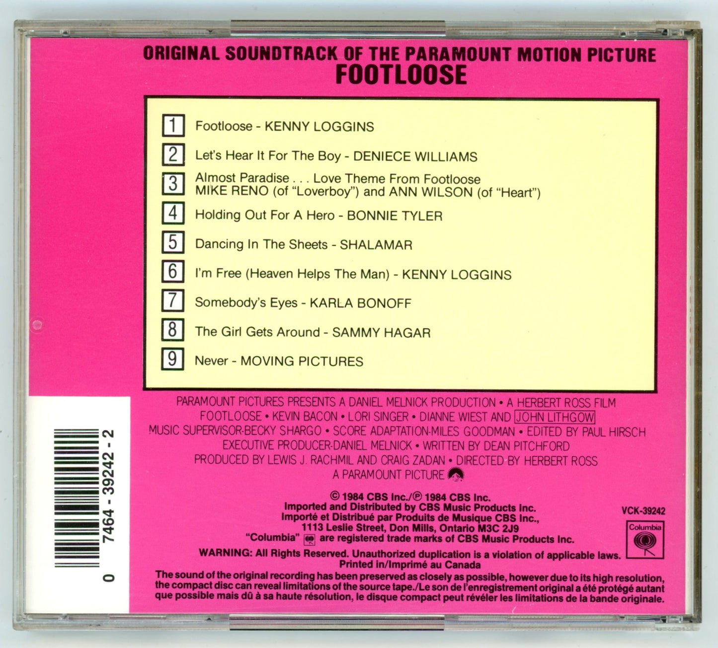 Footloose (1984) Motion Picture Soundtrack Vintage CD
