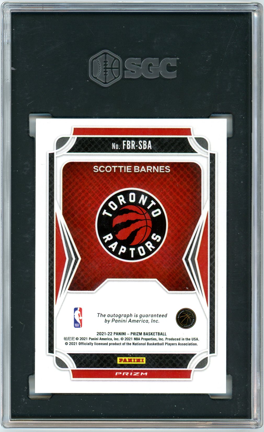 2021/22 Panini Prizm Scottie Barnes Autograph Graded Rookie Card SGC 10