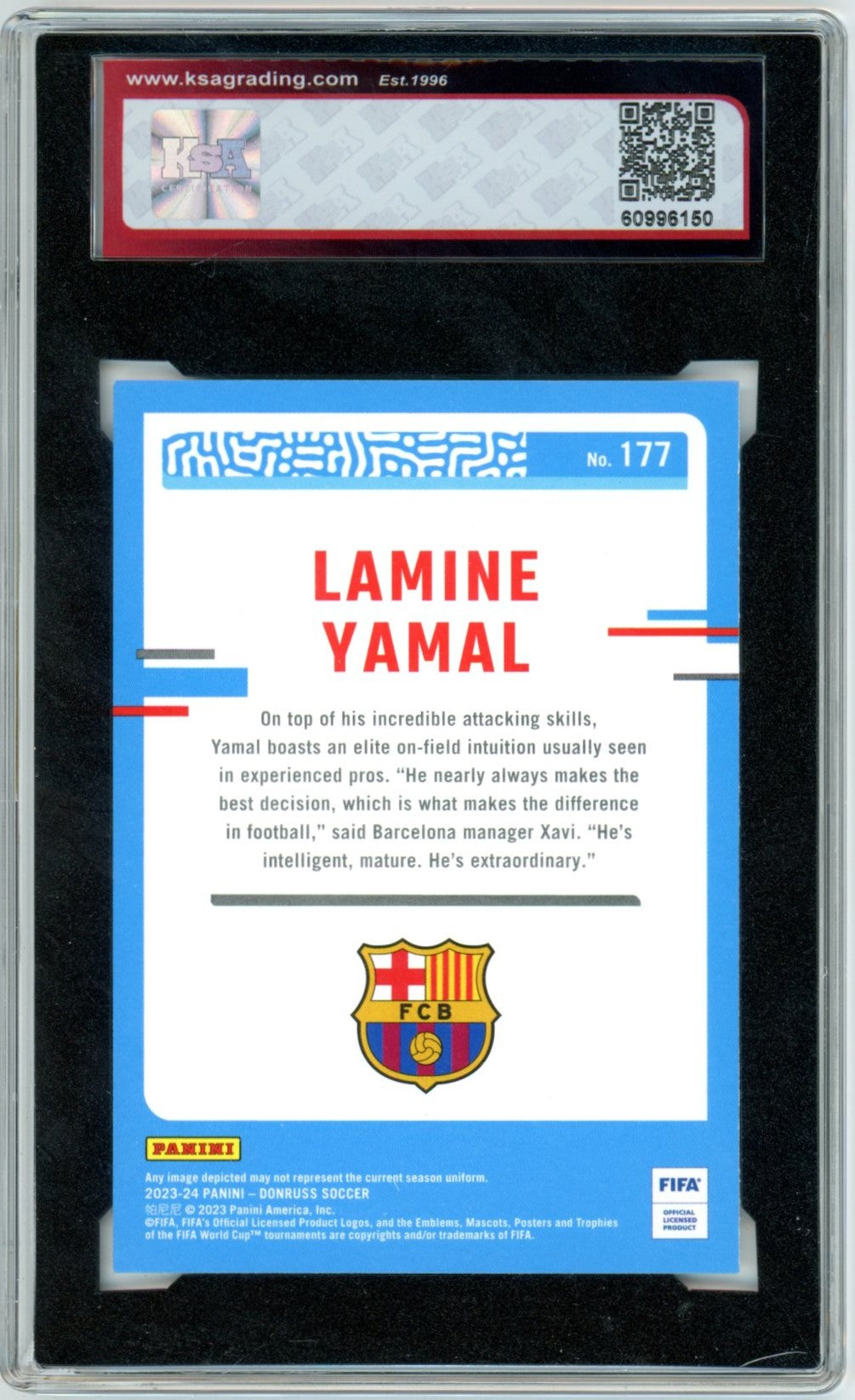 2023/24 Panini Donruss #177 Lamine Yamal Graded Soccer Rookie Card KSA 9
