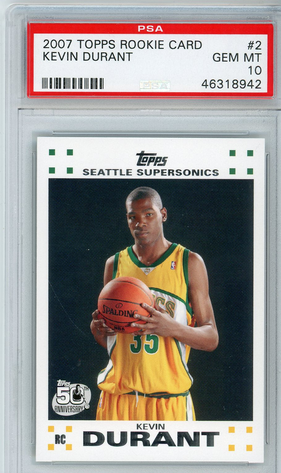 2007 Topps Kevin Durant #2 Graded Rookie Card PSA 10