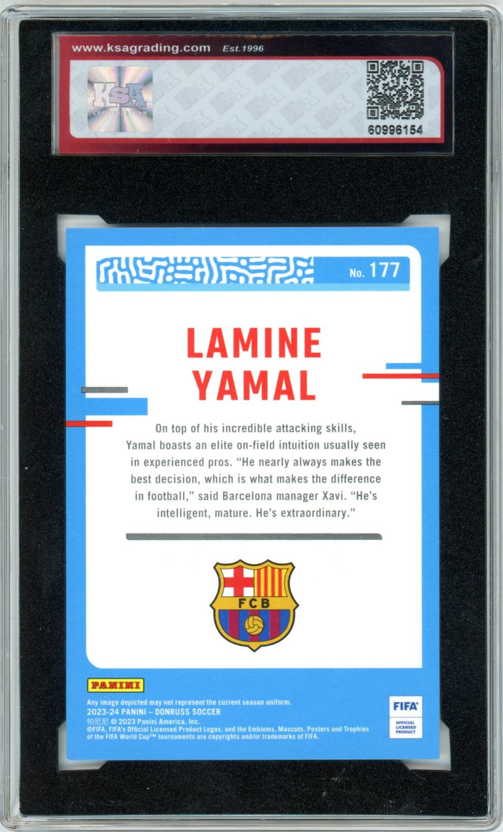 2023/24 Panini Donruss Lamine Yamal #177 Graded Soccer Rookie Card KSA 9.5
