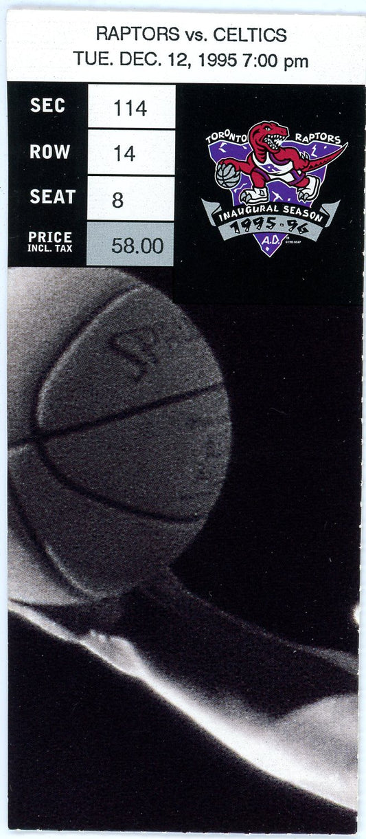 Toronto Raptors vs. Boston Celtics Vintage Ticket Stub Skydome (Toronto, 1995) Inaugural Season