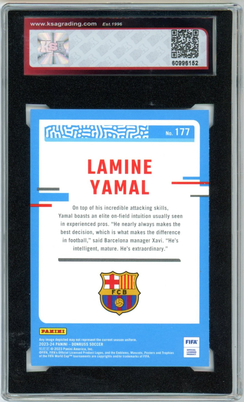 2023/24 Panini #177 Donruss Lamine Yamal Graded Soccer Rookie Card KSA 9.5