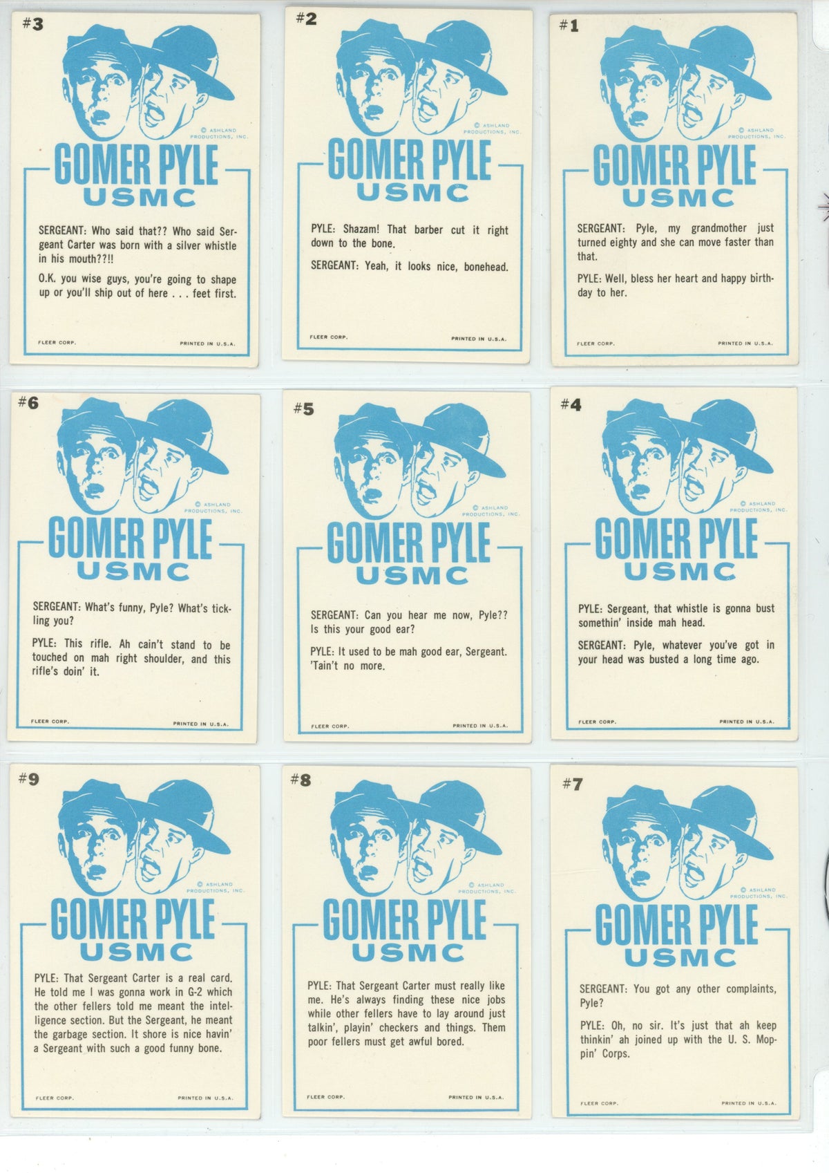 1965 Fleer Gomer Pyle, U.S.M.C. Trading Card Complete Set (66 Cards) High Grade