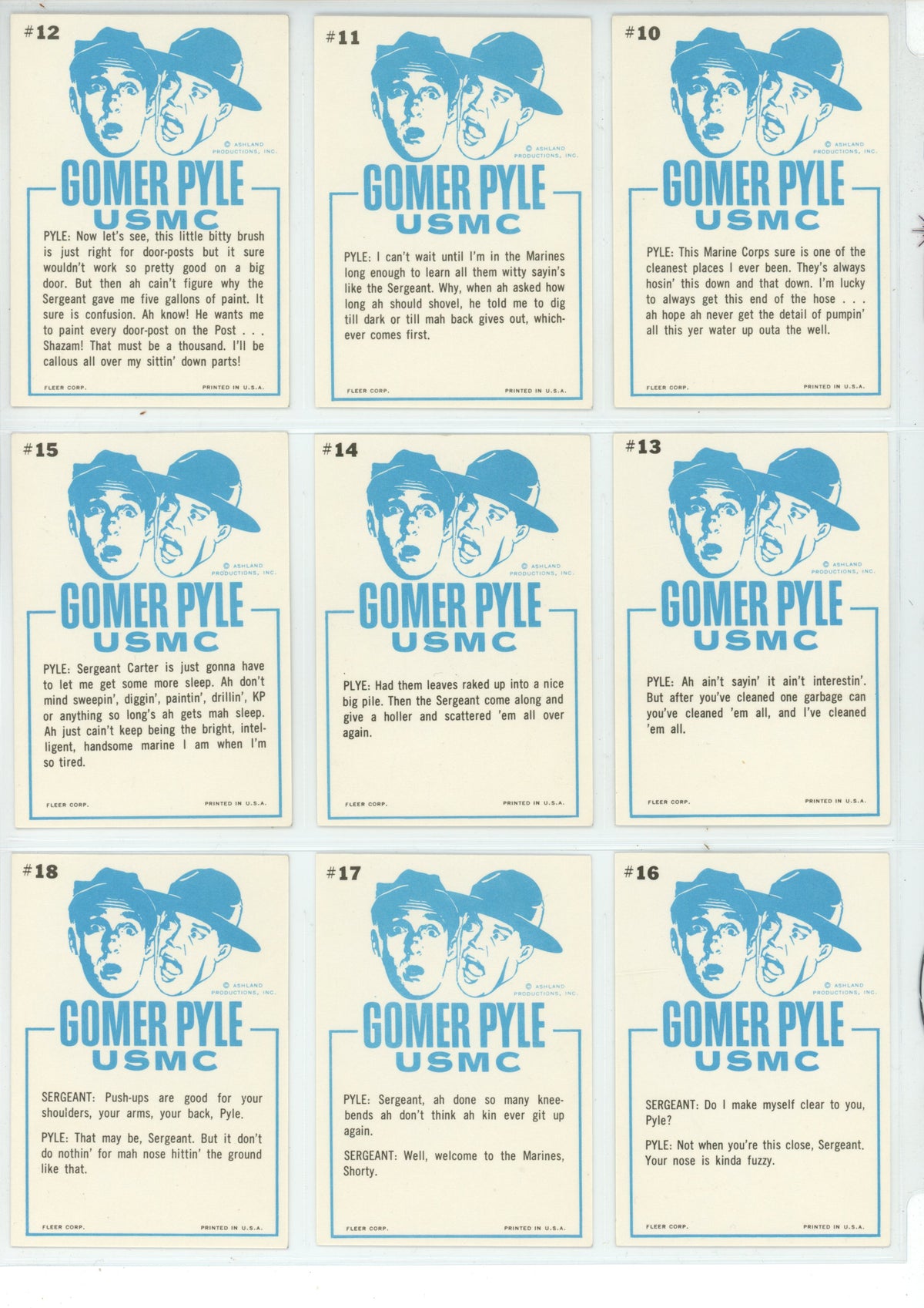 1965 Fleer Gomer Pyle, U.S.M.C. Trading Card Complete Set (66 Cards) High Grade