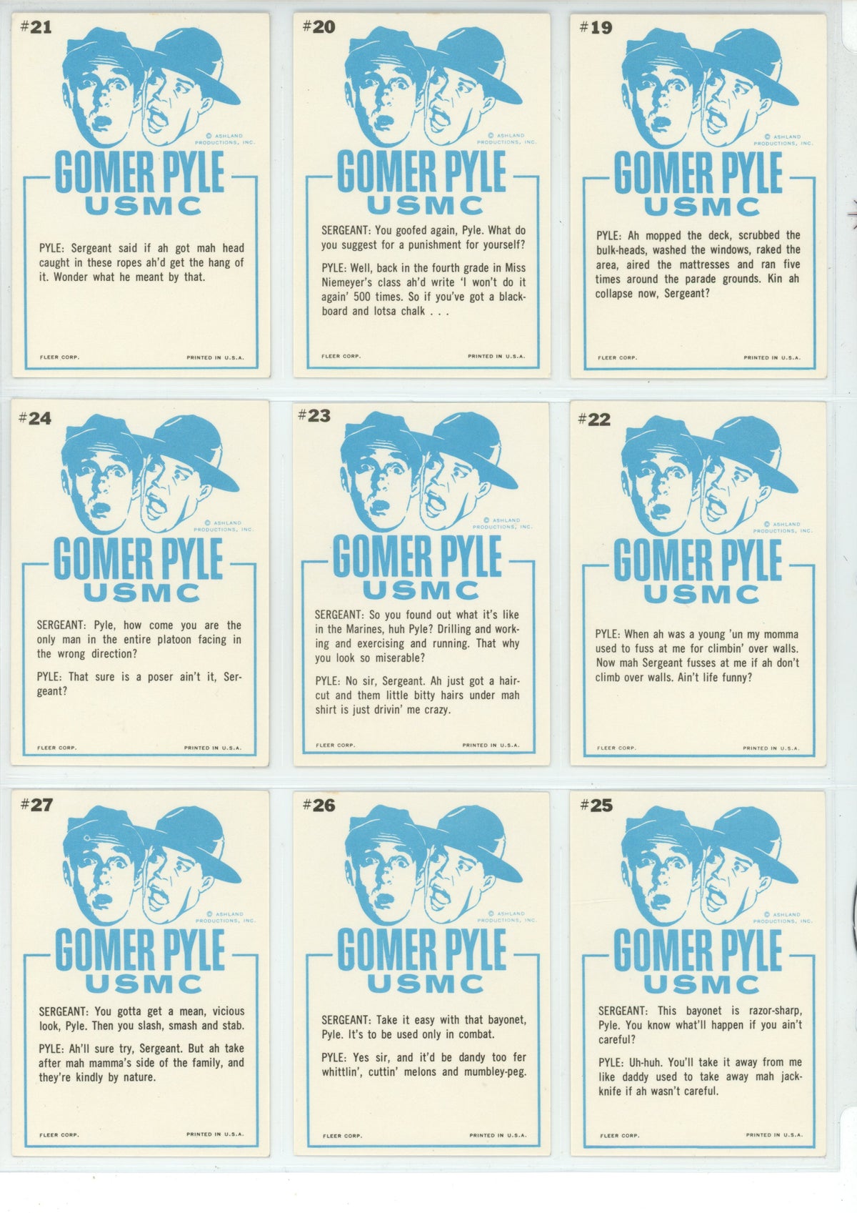 1965 Fleer Gomer Pyle, U.S.M.C. Trading Card Complete Set (66 Cards) High Grade