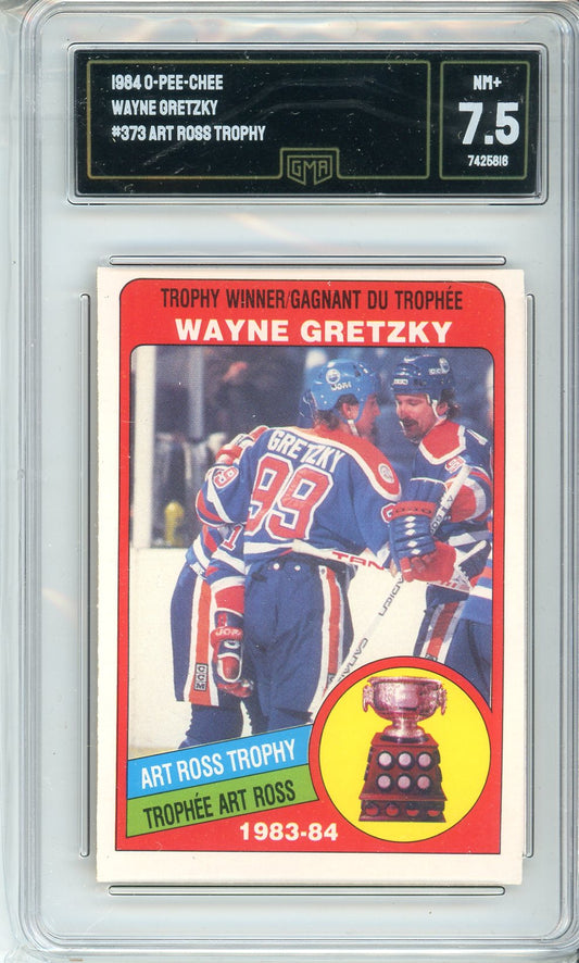 1984 OPC Wayne Gretzky #373 Art Ross Trophy Card GMA 7.5