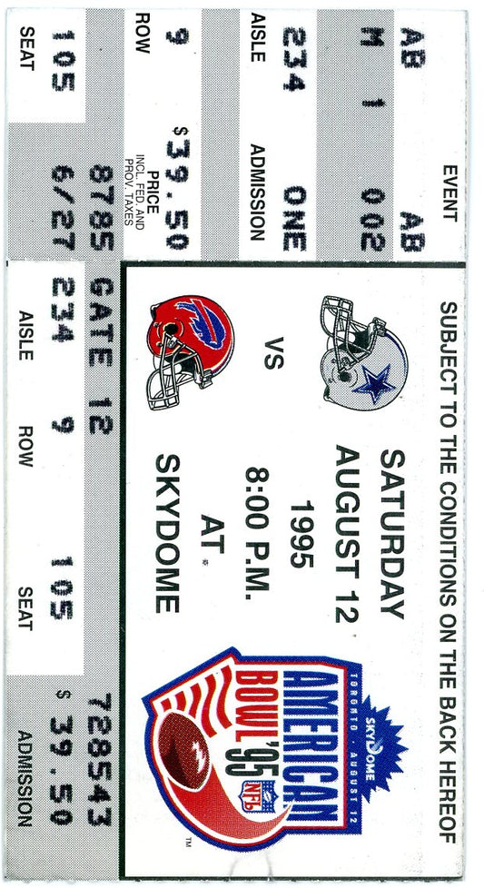 Buffalo Bills vs. Dallas Cowboys NFL American Bowl '95 Vintage Ticket Stub Skydome (Toronto, 1995)