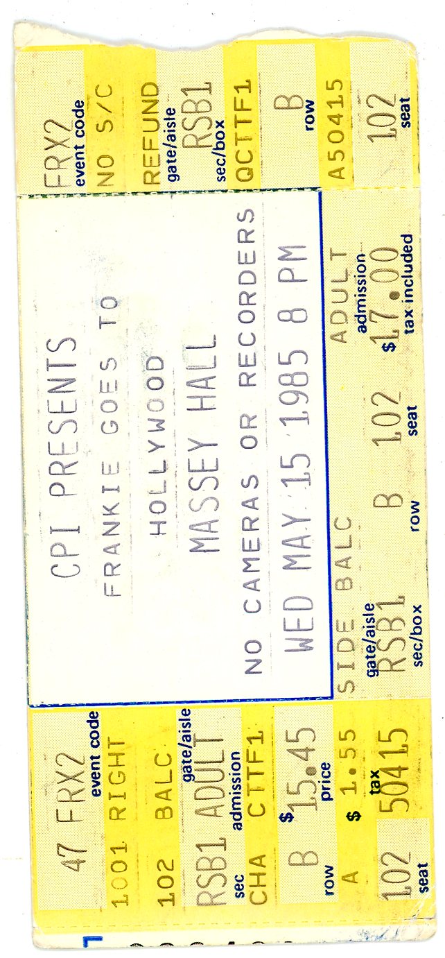 Frankie Goes to Hollywood Vintage Concert Ticket Massey Hall (Toronto, 1985)