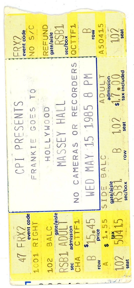 Frankie Goes to Hollywood Vintage Concert Ticket Massey Hall (Toronto, 1985)