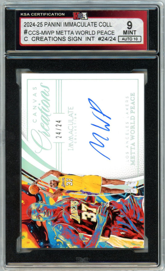 2024/25 Panini Immaculate Collection Metta World Peace Autograph Graded Basketball Card KSA 9 AUTO 10 24/24