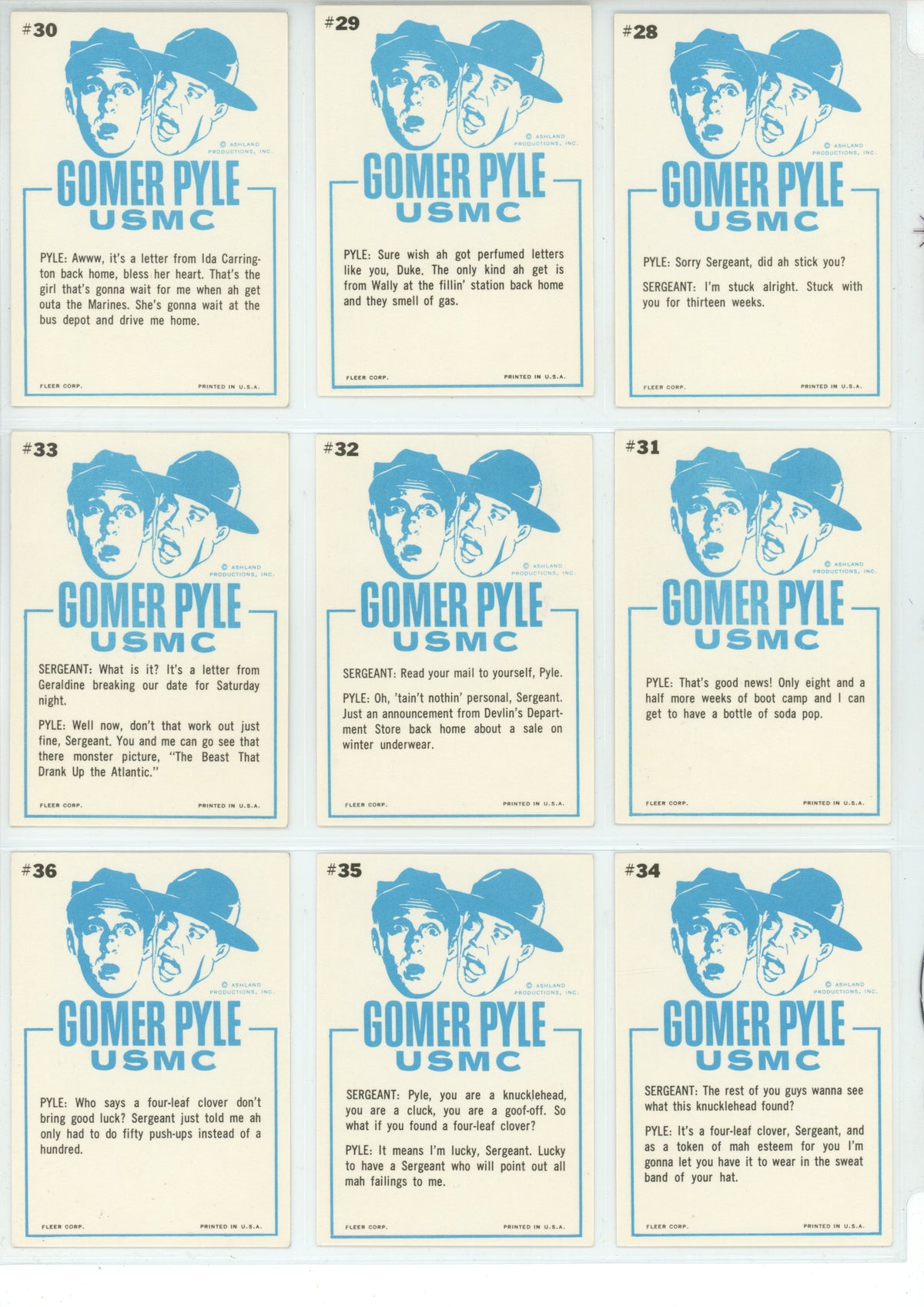 1965 Fleer Gomer Pyle, U.S.M.C. Trading Card Complete Set (66 Cards) High Grade