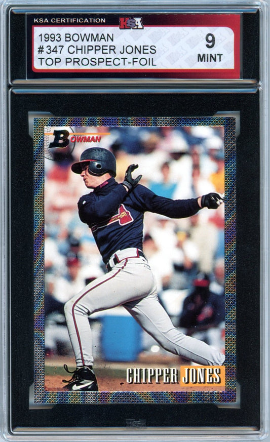 1993 Bowman Chipper Jones #347 Top Prospect Foil Graded Baseball Card KSA 9