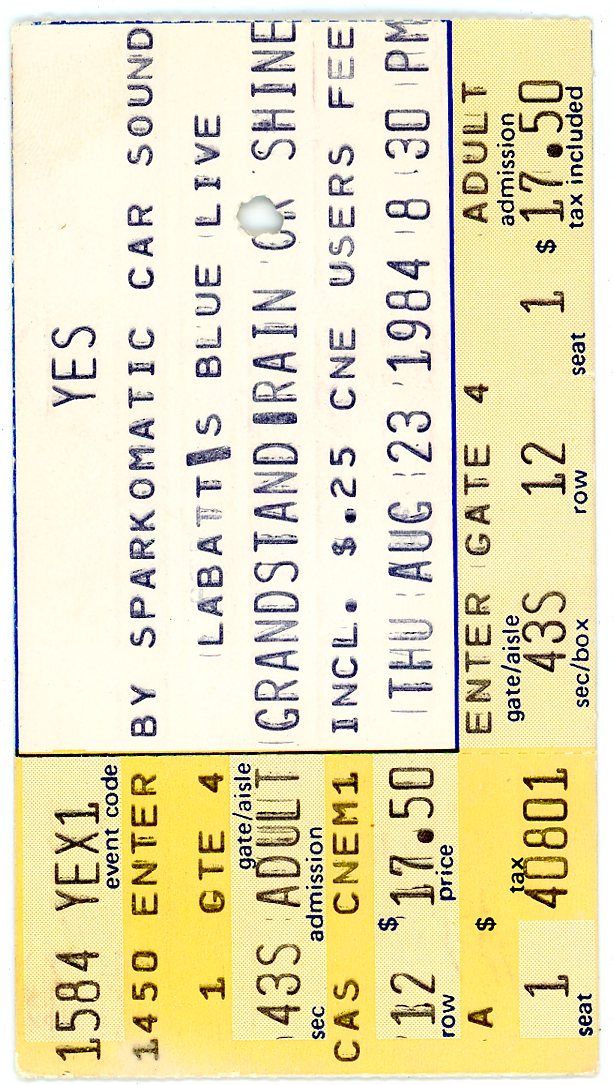 Yes Vintage Concert Ticket CNE Grandstand (Toronto, 1984)