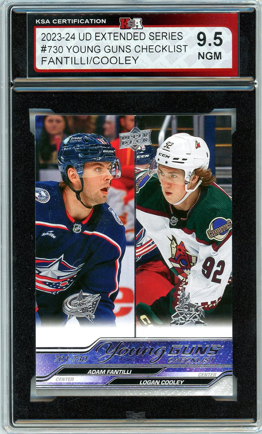 2023/24 Upper Deck Young Guns Checklist Fantilli / Cooley Graded Card #730 KSA 9.5