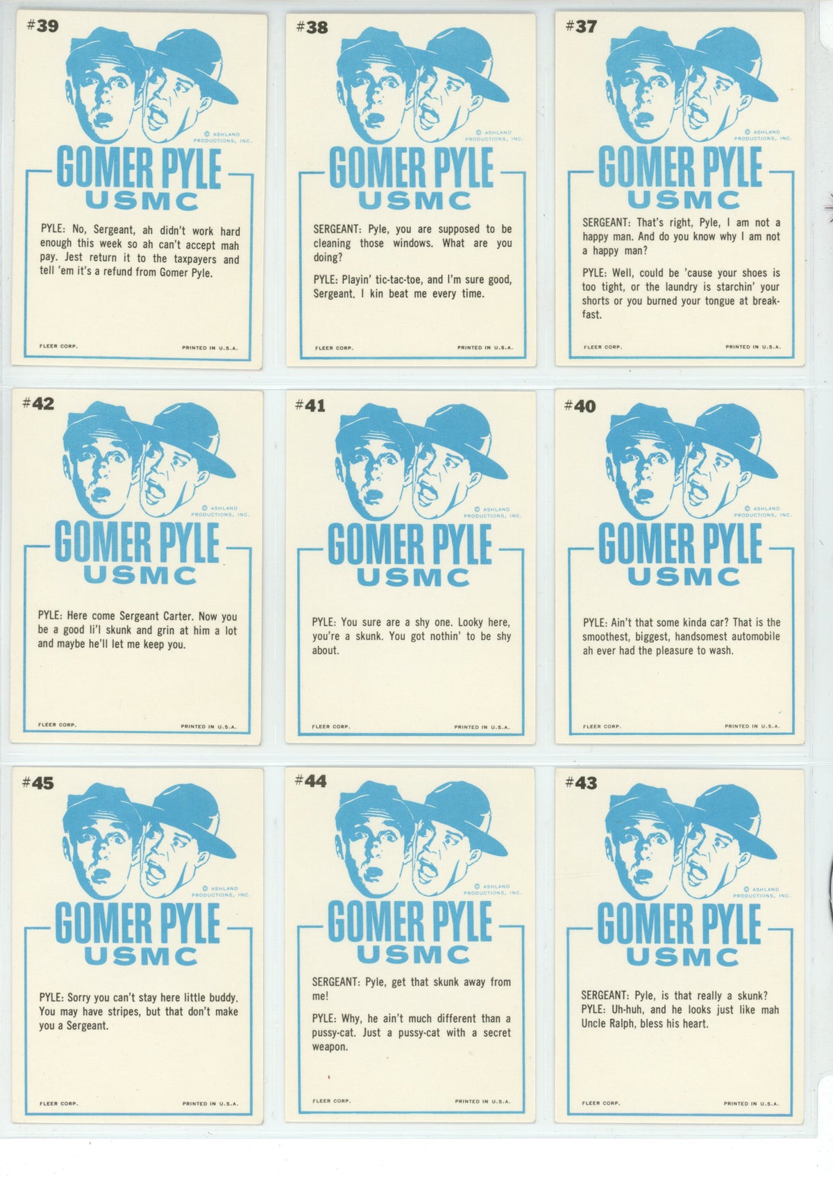 1965 Fleer Gomer Pyle, U.S.M.C. Trading Card Complete Set (66 Cards) High Grade