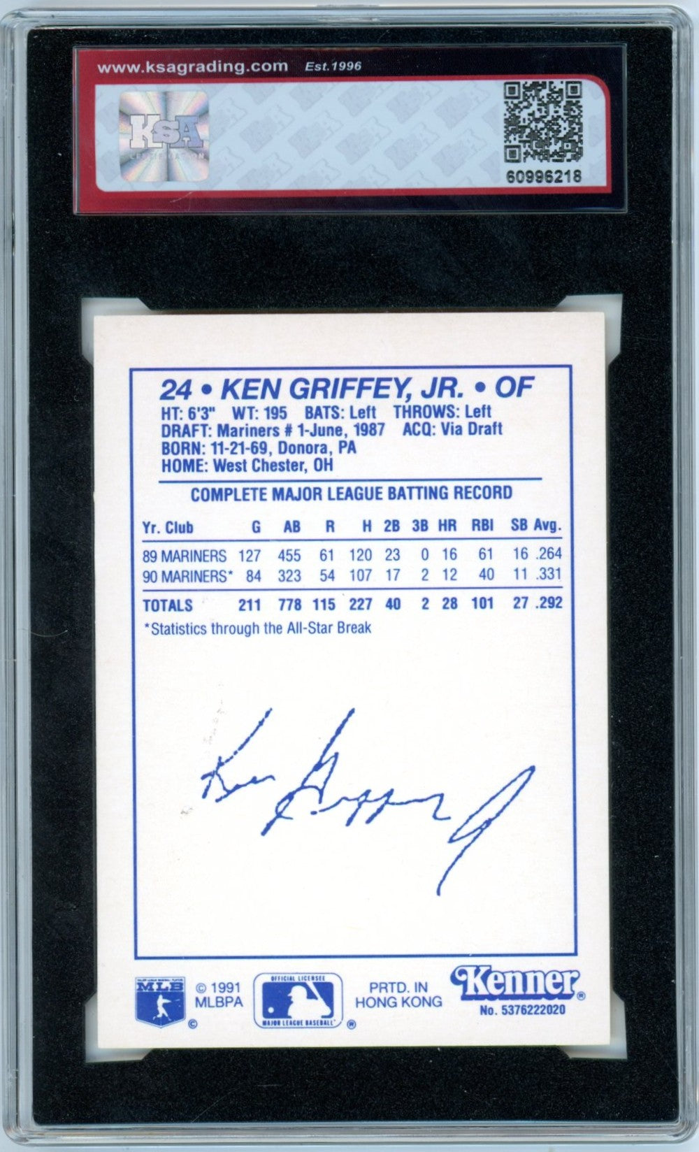 1991 Kenner Starting Lineup Ken Griffey Jr. Graded Baseball Card KSA 8.5