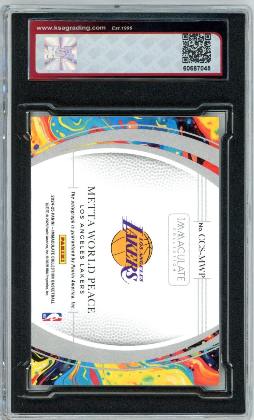 2024/25 Panini Immaculate Collection Metta World Peace Autograph Graded Basketball Card KSA 9 AUTO 10 24/24