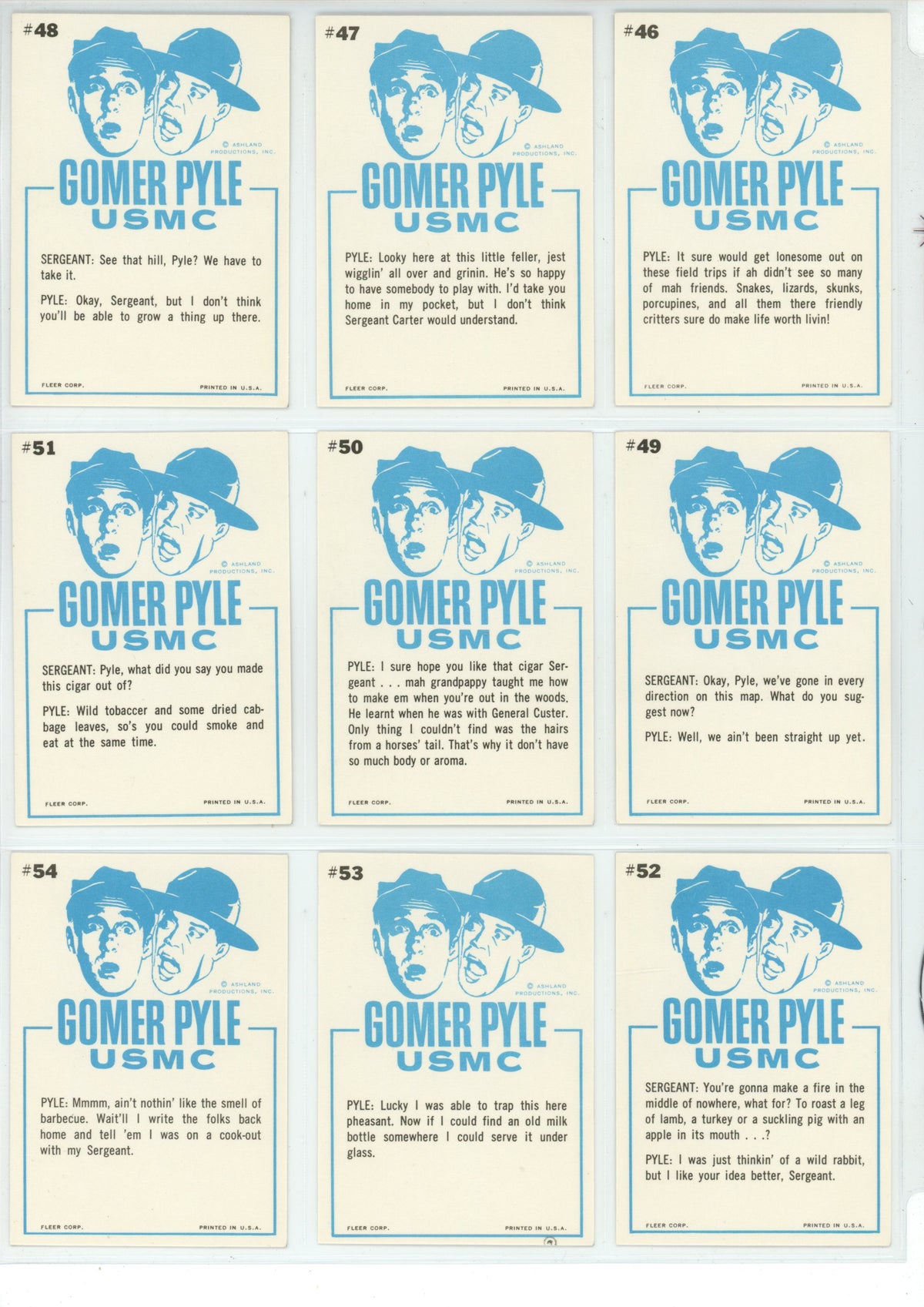 1965 Fleer Gomer Pyle, U.S.M.C. Trading Card Complete Set (66 Cards) High Grade